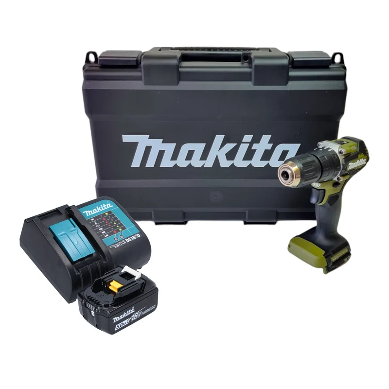 Makita DHP 487 ST1KO Akku Schlagbohrschrauber 18 V 40 Nm Brushless Olive Outdoor Adventure Serie + 1x Akku 5,0 Ah + Ladegerät + Koffer
