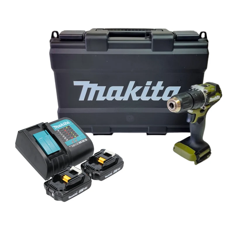 Makita DHP 487 SAKO Akku Schlagbohrschrauber 18 V 40 Nm Brushless Olive Outdoor Adventure Serie + 2x Akku 2,0 Ah + Ladegerät + Koffer