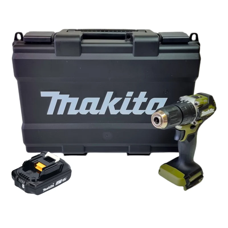 Makita DHP 487 A1KO Akku Schlagbohrschrauber 18 V 40 Nm Brushless Olive Outdoor Adventure Serie + 1x Akku 2,0 Ah + Koffer - ohne Ladegerät