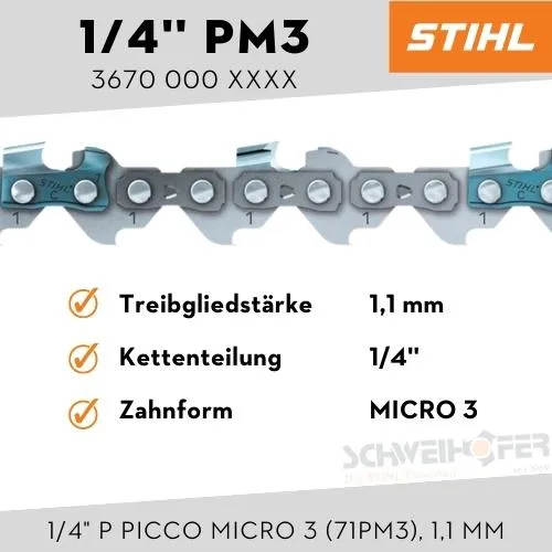 STIHL Sägekette 1/4" P Picco Micro 3 (71PM3), 1.1 mm