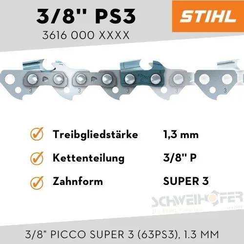 STIHL Sägekette 3/8" P Picco Super 3 (63PS3), 1.3 mm