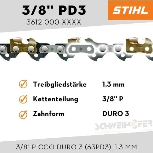 STIHL Sägekette 3/8" P Picco Duro 3 (63PD3), 1.3 mm