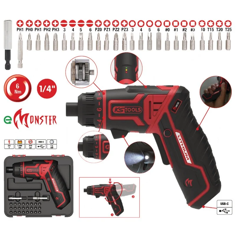 KS TOOLS eMONSTER 1/4" Akku-Bit-Schrauber-Satz
